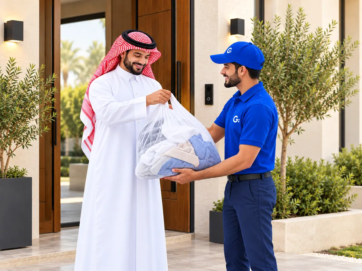 المندوب يستلم كيس الملابس من العميل